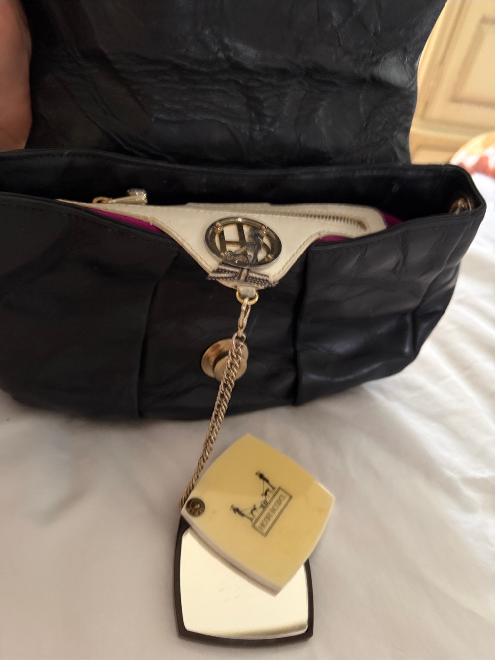 henri bendel Black Leather Shoulder Bag with Gold Chain - Picture 2 of 4